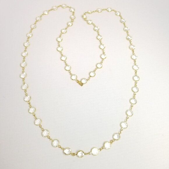 Vintage Swarovski Clear Crystal and Gold Tone Bezel Set Chain Link Necklace - Picture 3 of 7